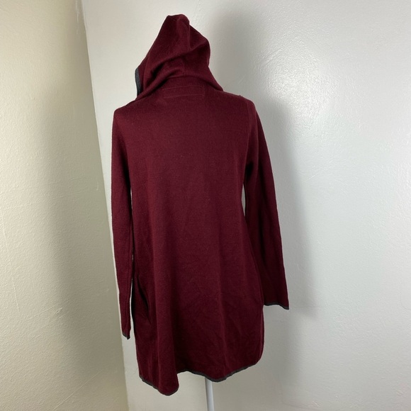 BNCI Black Noir Wool Blend Hooded Open Front Maroon Gray Sweater Cardigan Medium - Picture 2 of 10